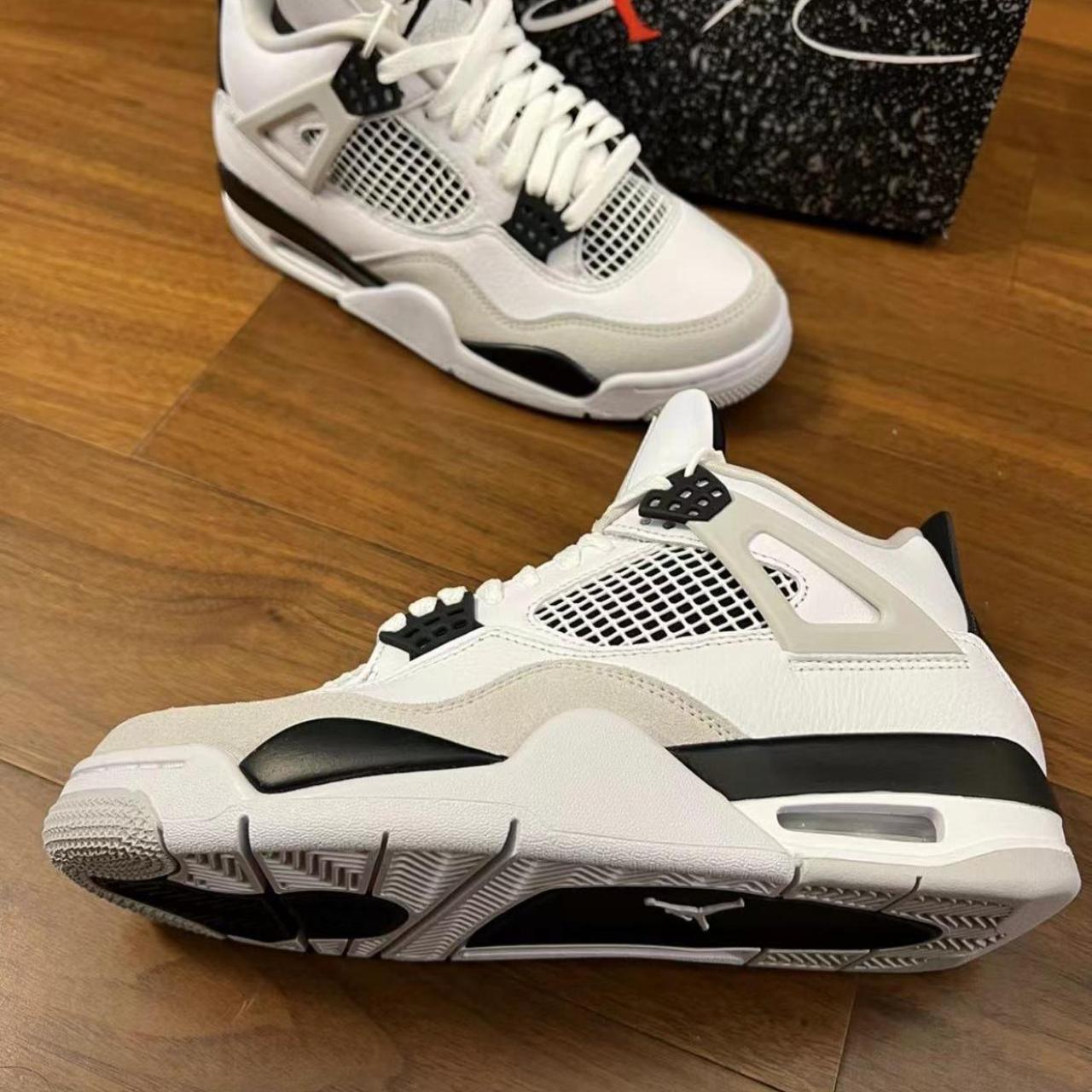 Nike Jordan AJ4 classic white and gray men's... - Depop