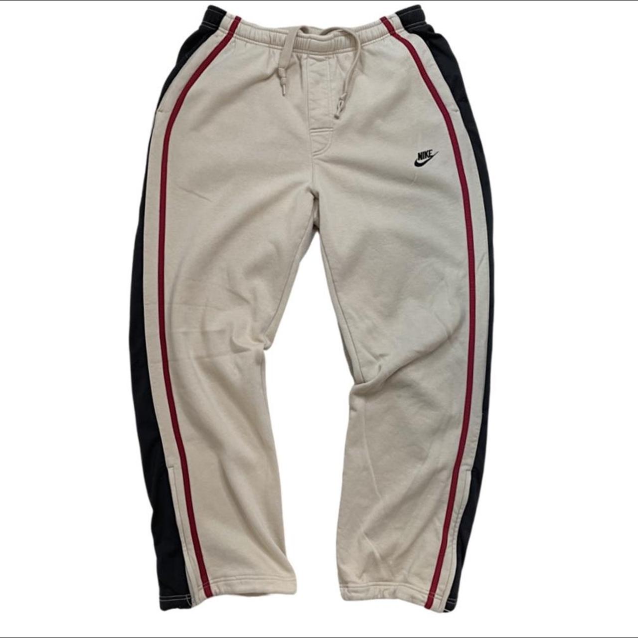 Nike Men's Cream and Red Trousers Depop