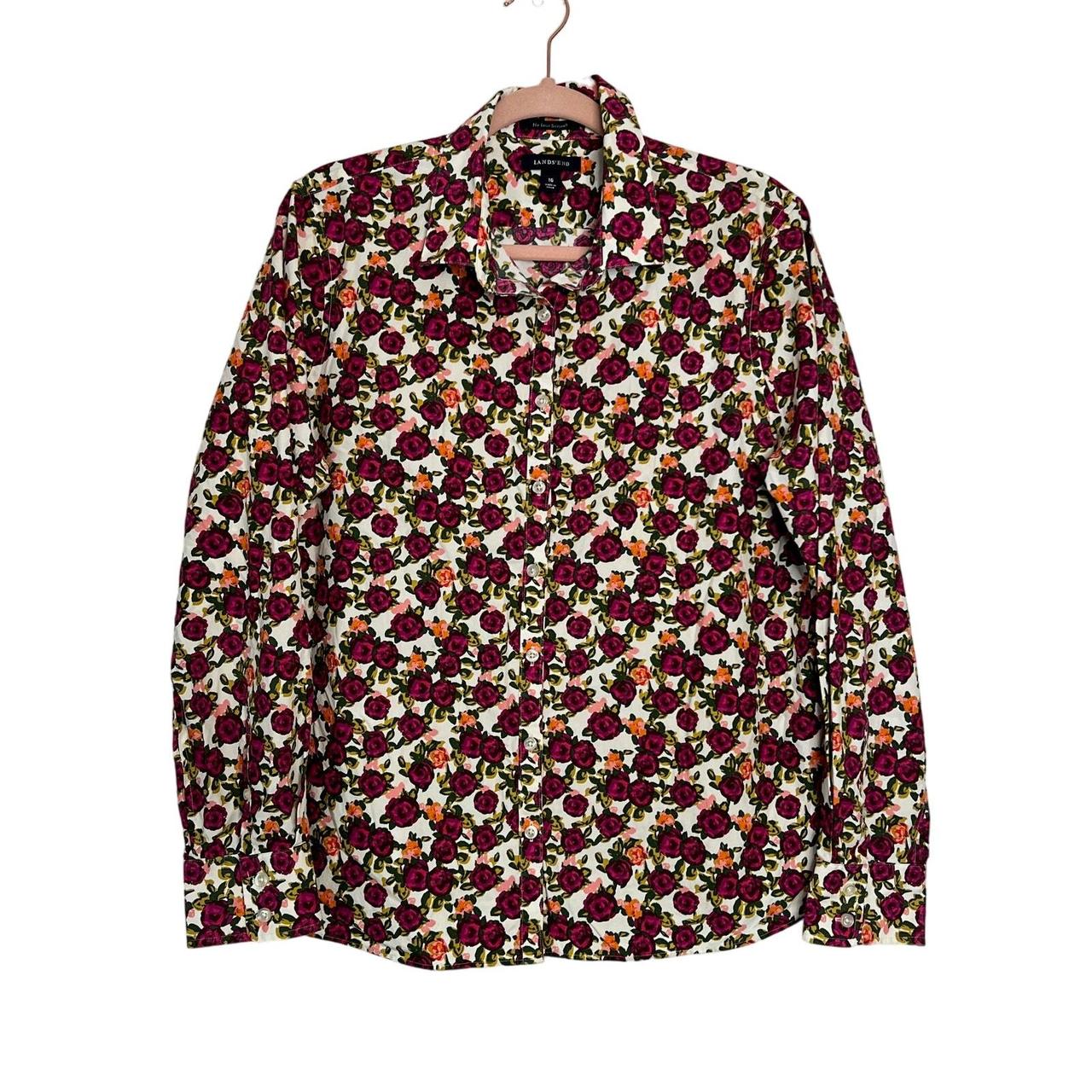 Lands' End Pink Roses Floral Button Up, No
