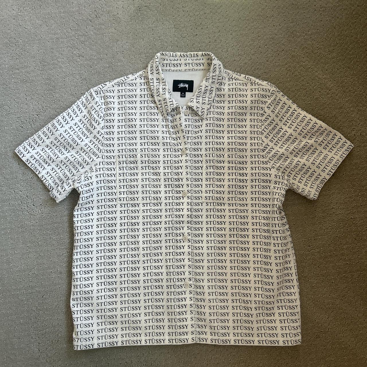 Stussy light cream polo button up shirt with | Depop Stussy light cream polo button up shirt with | Depop