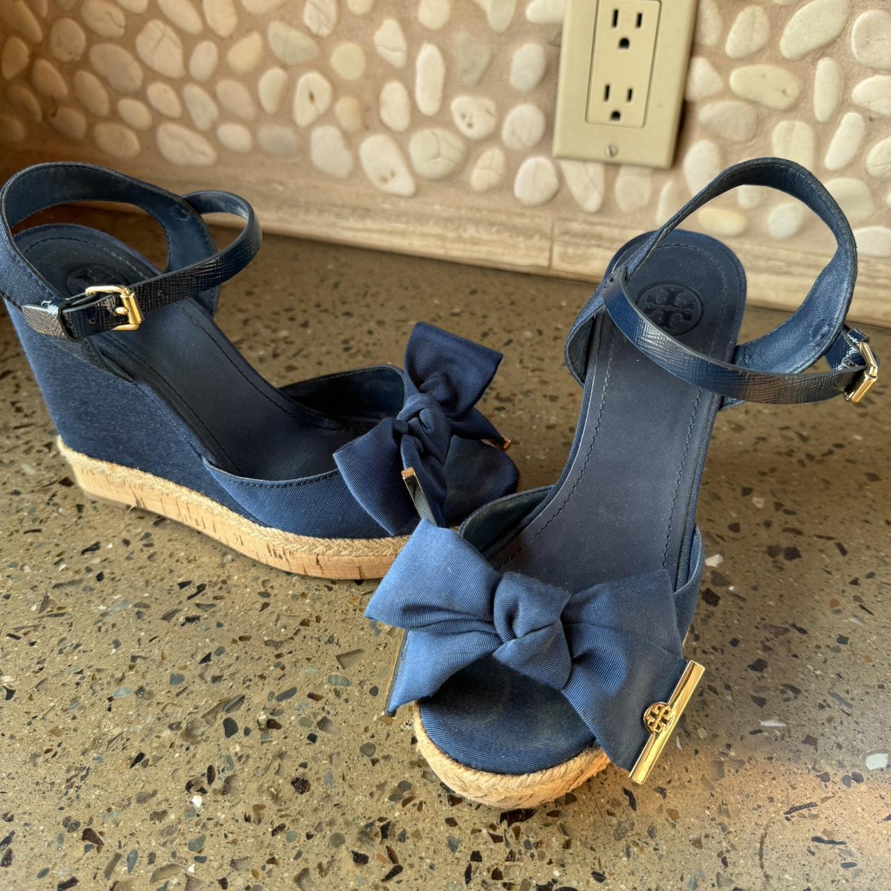 Buy Tory Burch Navy Blue Leather Wedges