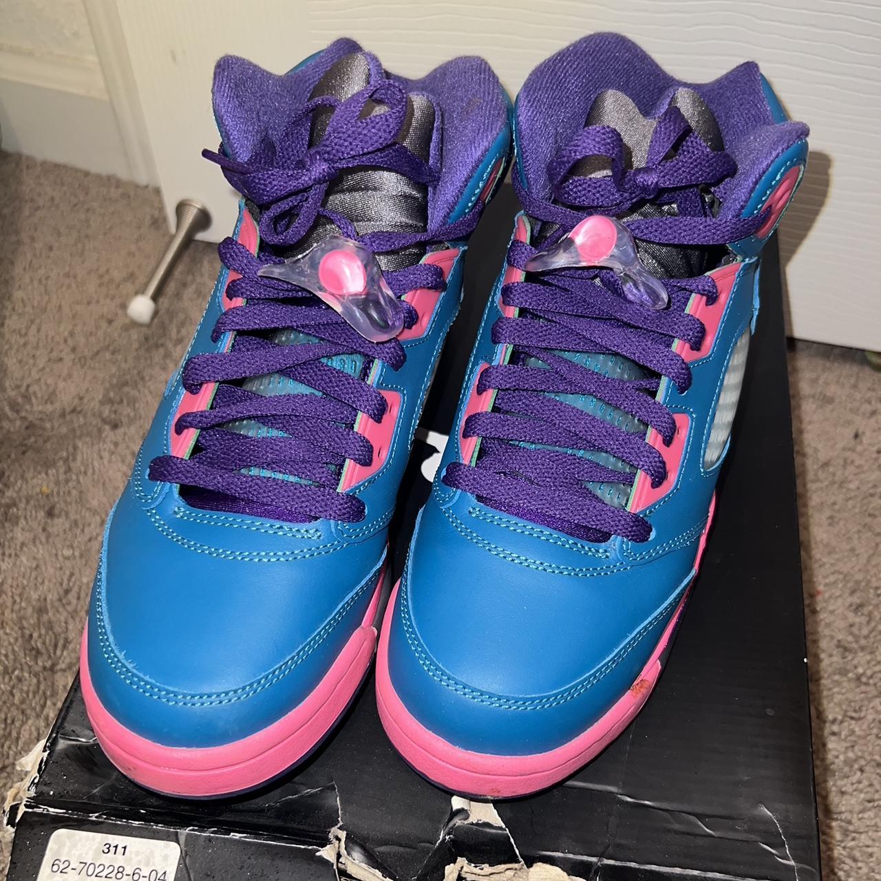teal pink purple jordan 5s