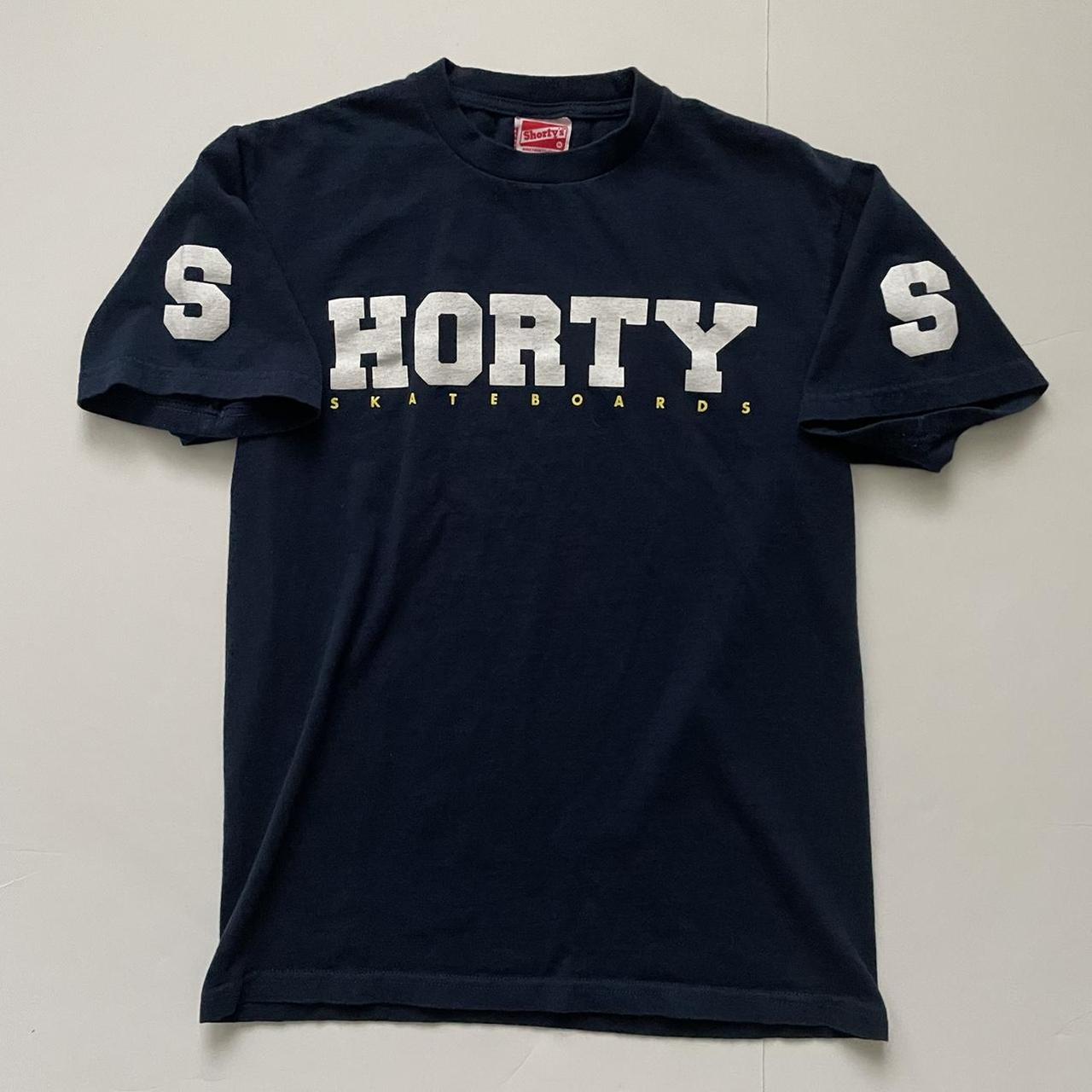 Vintage Shortys Skateboards Spell Out T-Shirt Navy... - Depop