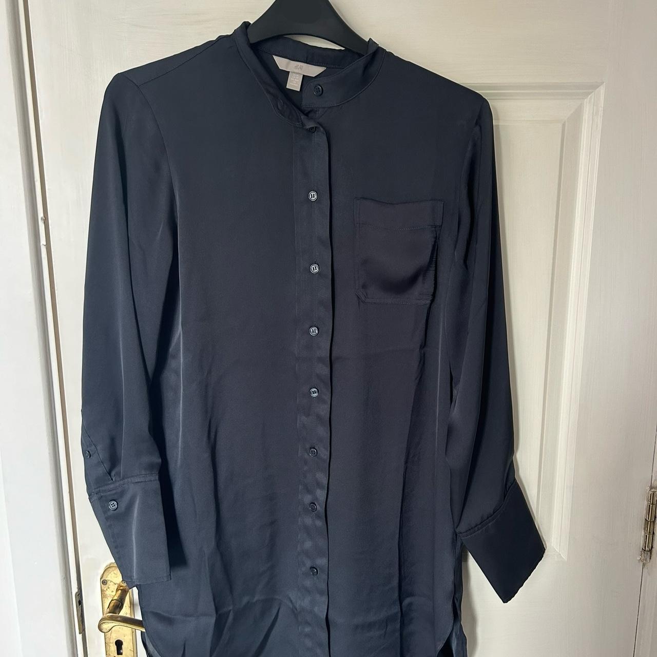 H&M navy blue long sleeve oversized satin shirt