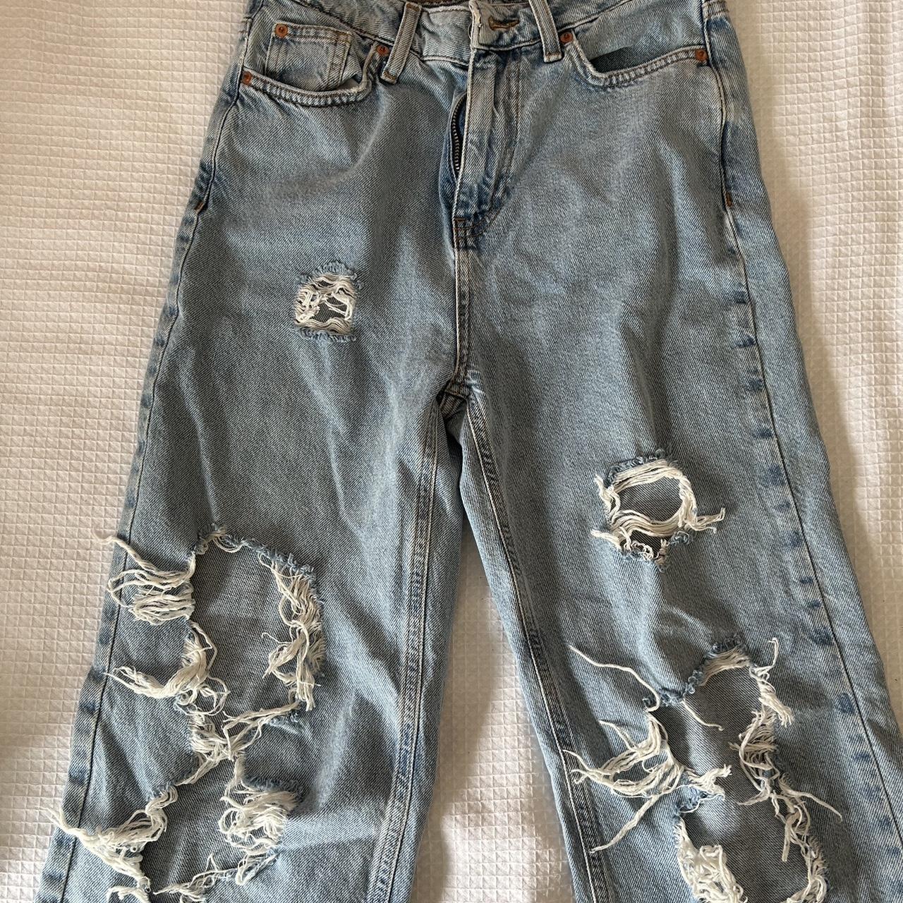Primark ripped wide leg high waist jeans size