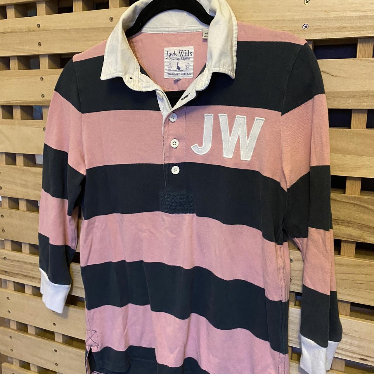 Jack Wills pink navy stripe long sleeved polo Worn