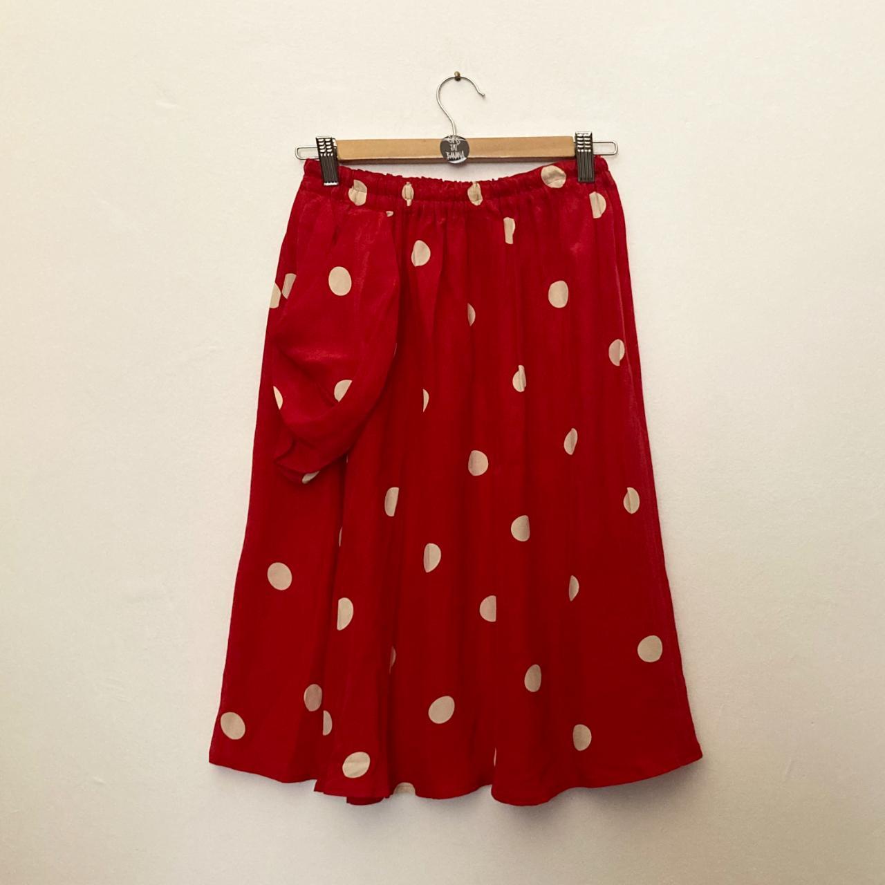 VINTAGE SILK RED & WHITE POLKA DOTS SKIRT Gonna... - Depop