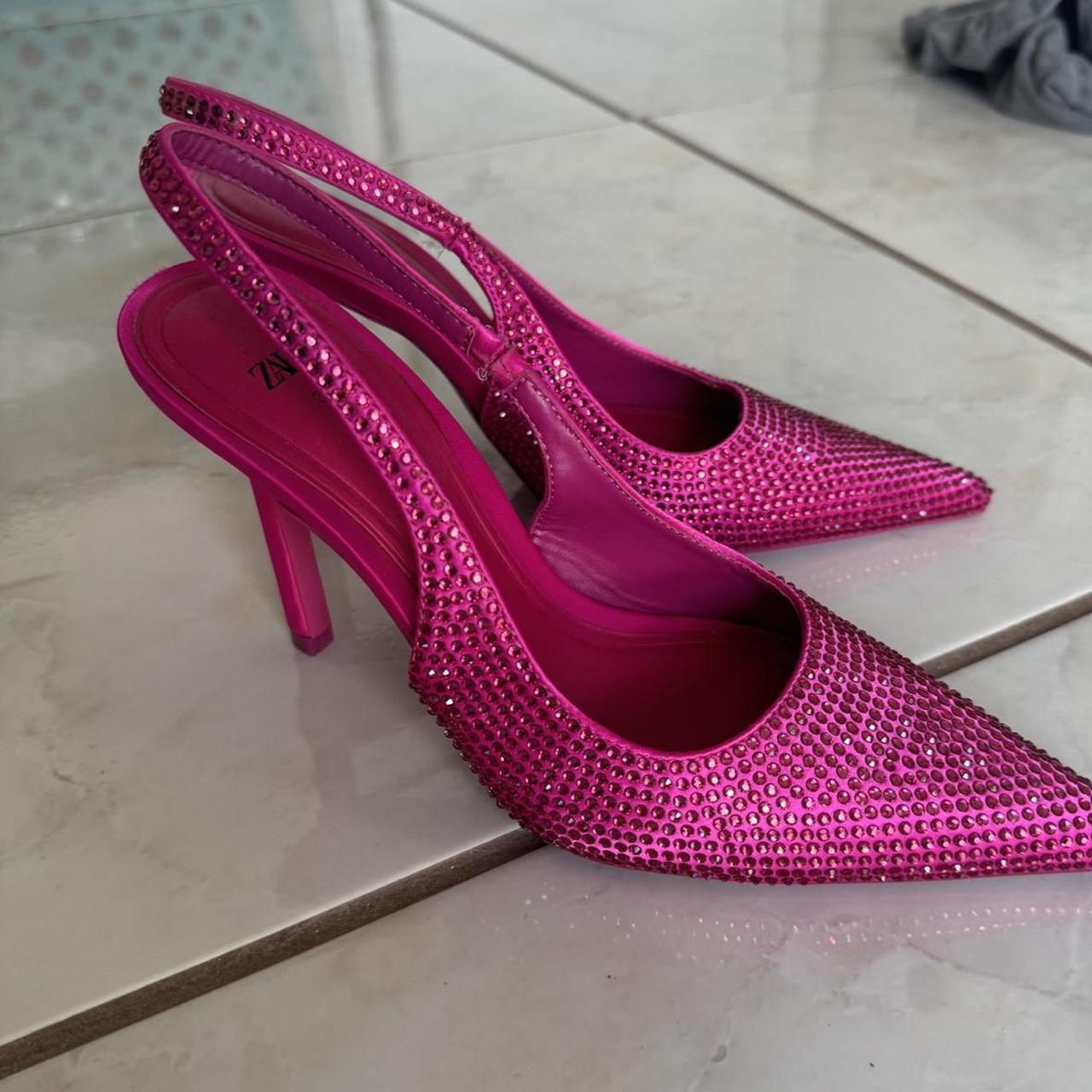 Zara Hot pink pointed toe slingback heels with | Depop