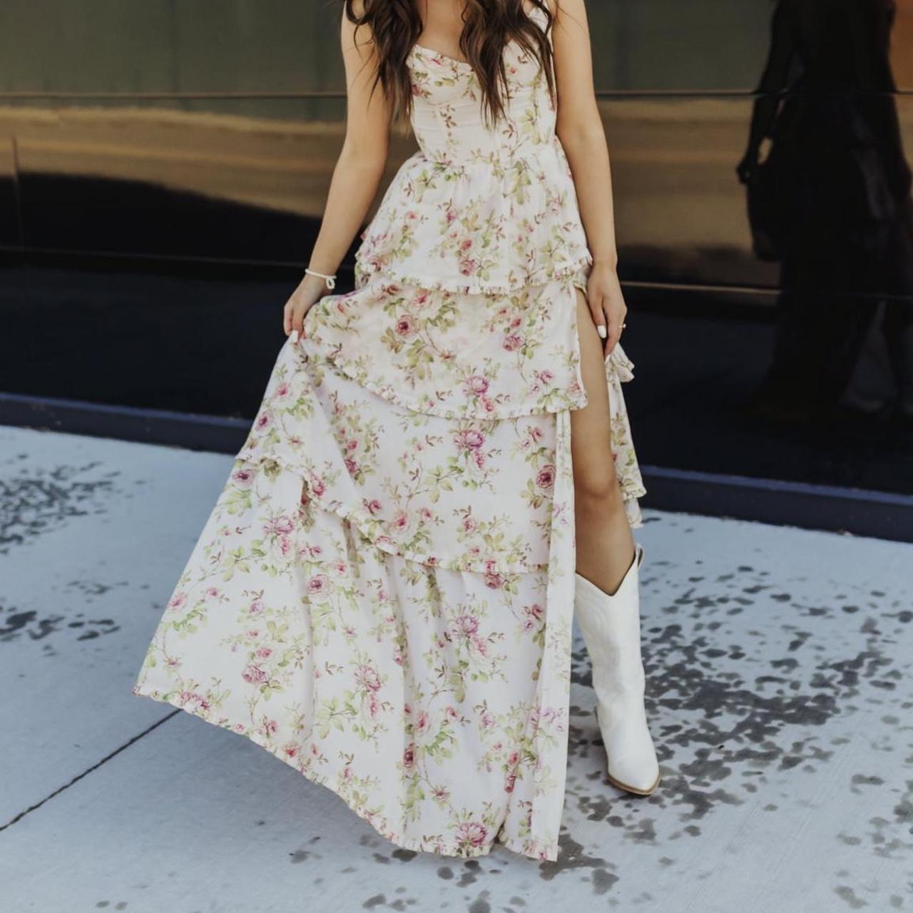 Catarina Dress in Pink Rose Print, Size