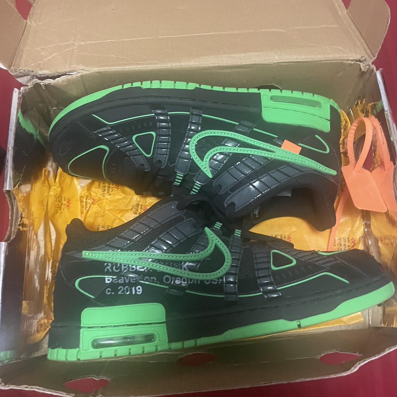 off white sneakers green and black