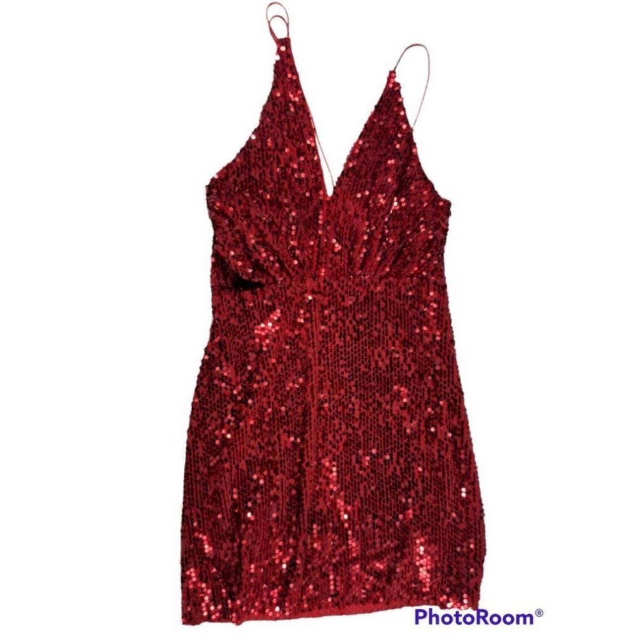 Zara Red Asymmetrical Sequin Dress Size. Depop