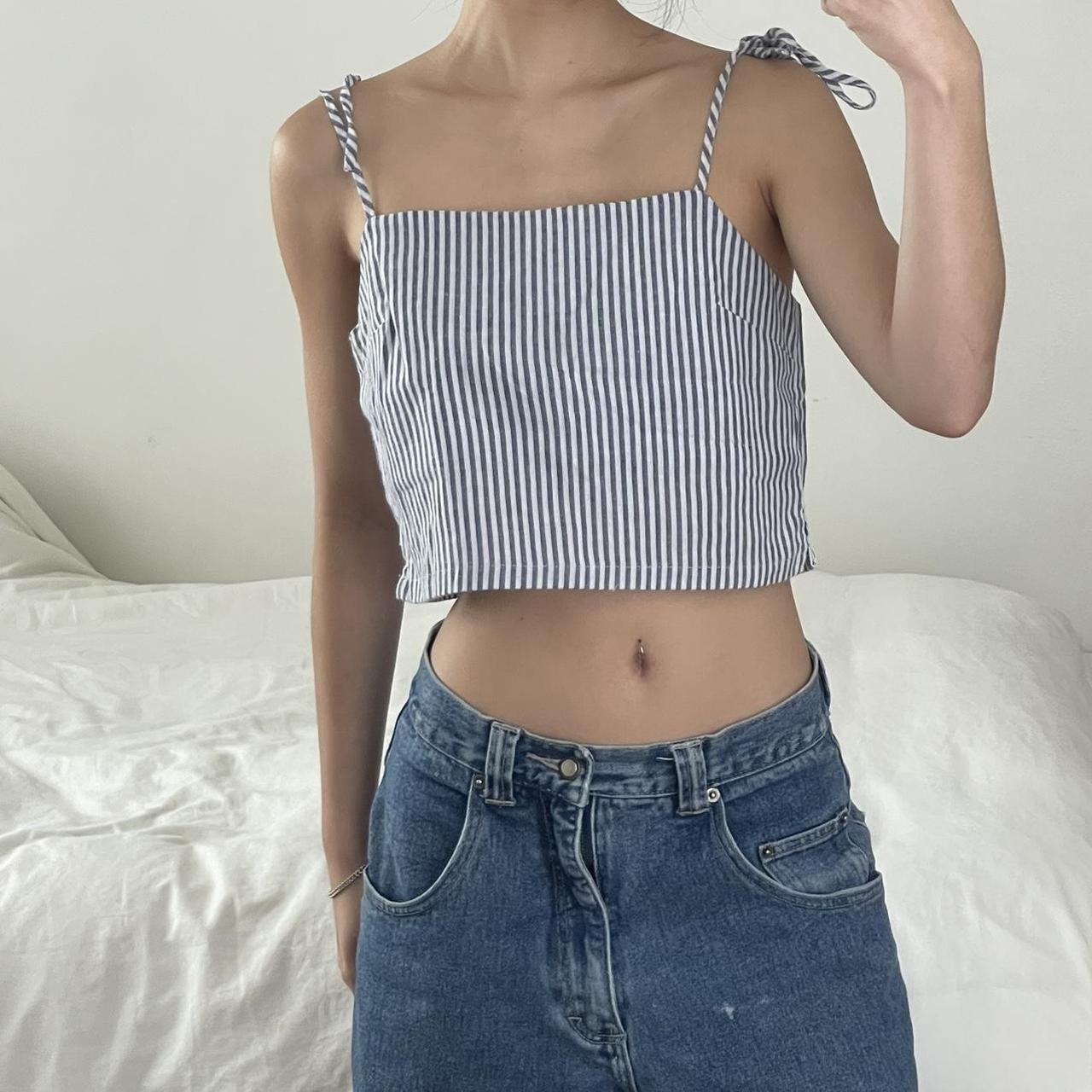 Brandy Melville red white blue striped cropped cotton tank top One Size