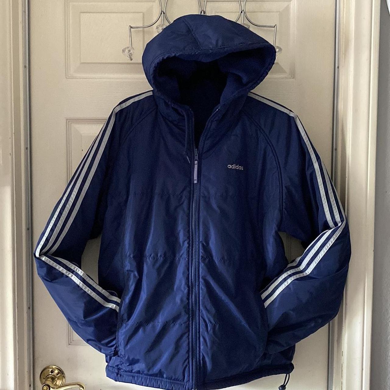 Adidas navy and gray windbreaker puffy reversible