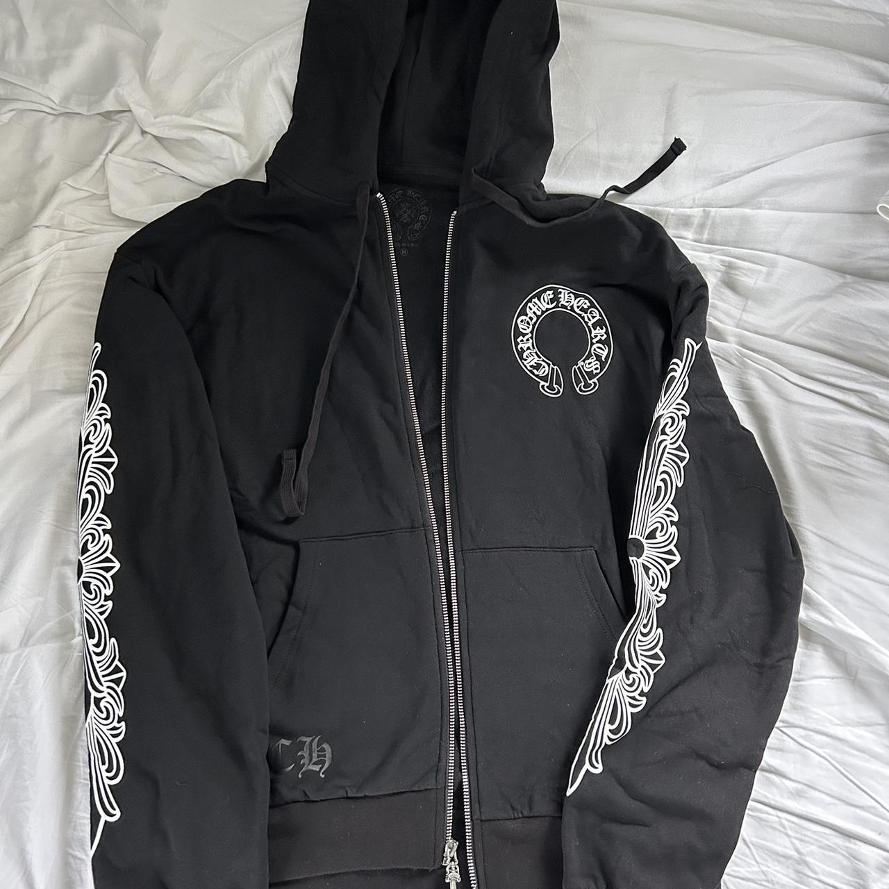 送料込【CHROME HEARTS】Horseshoe Floral Fleece Zip-Up Hoodie Chrome Hearts Horseshoe Floral Hoodie Black | Grailed