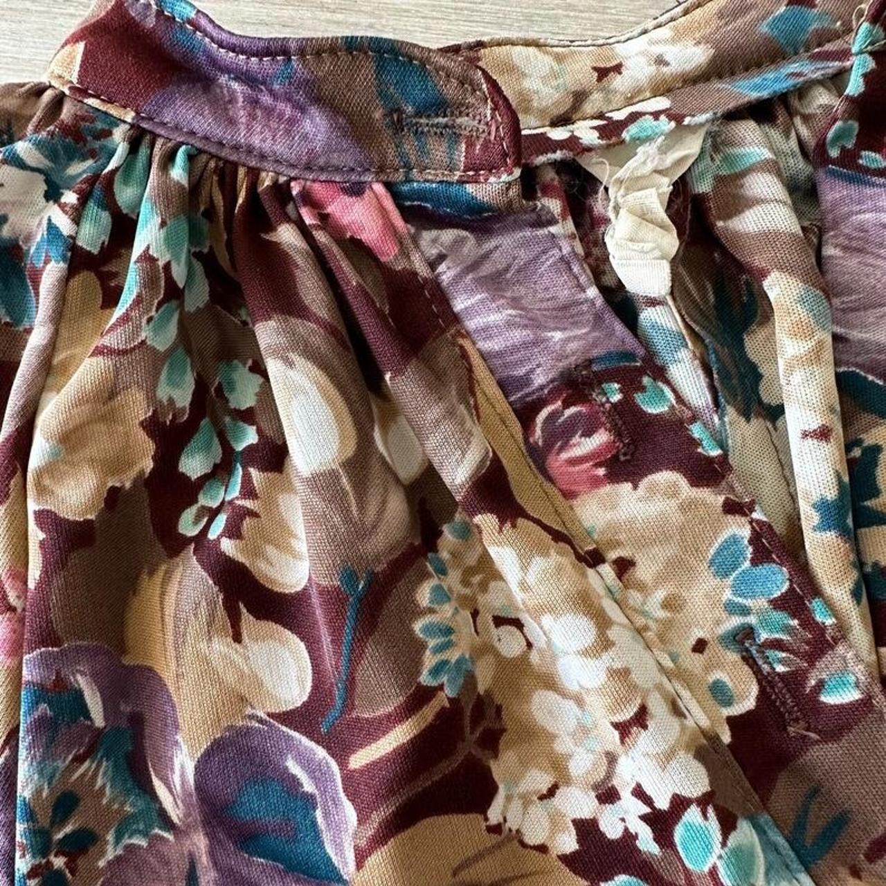 70s Floral Henley Peasant Blouse, Poly Blouse P2P... Depop