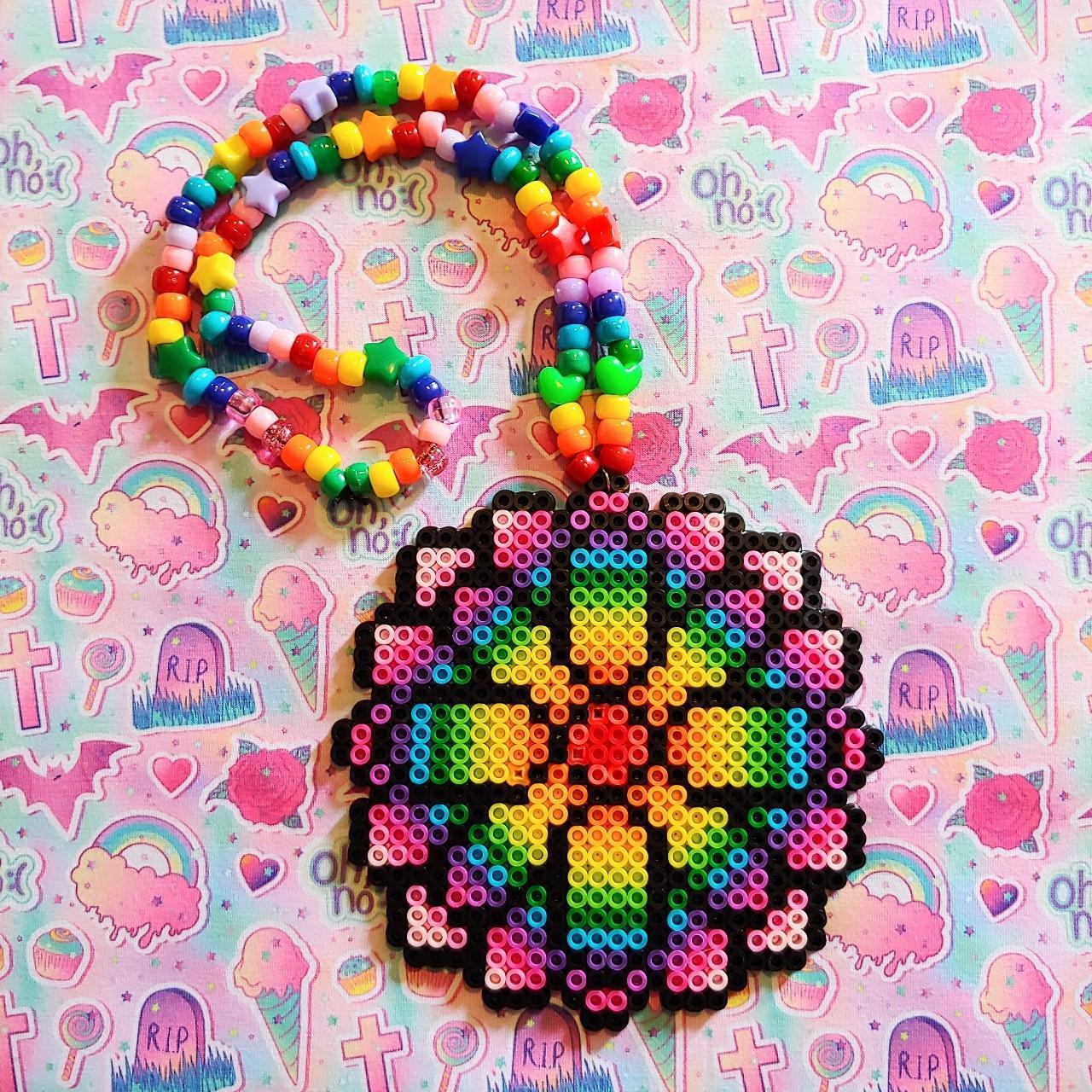 Bead Necklace Pony Bead Flower Pattern Rainbow Flower Perler