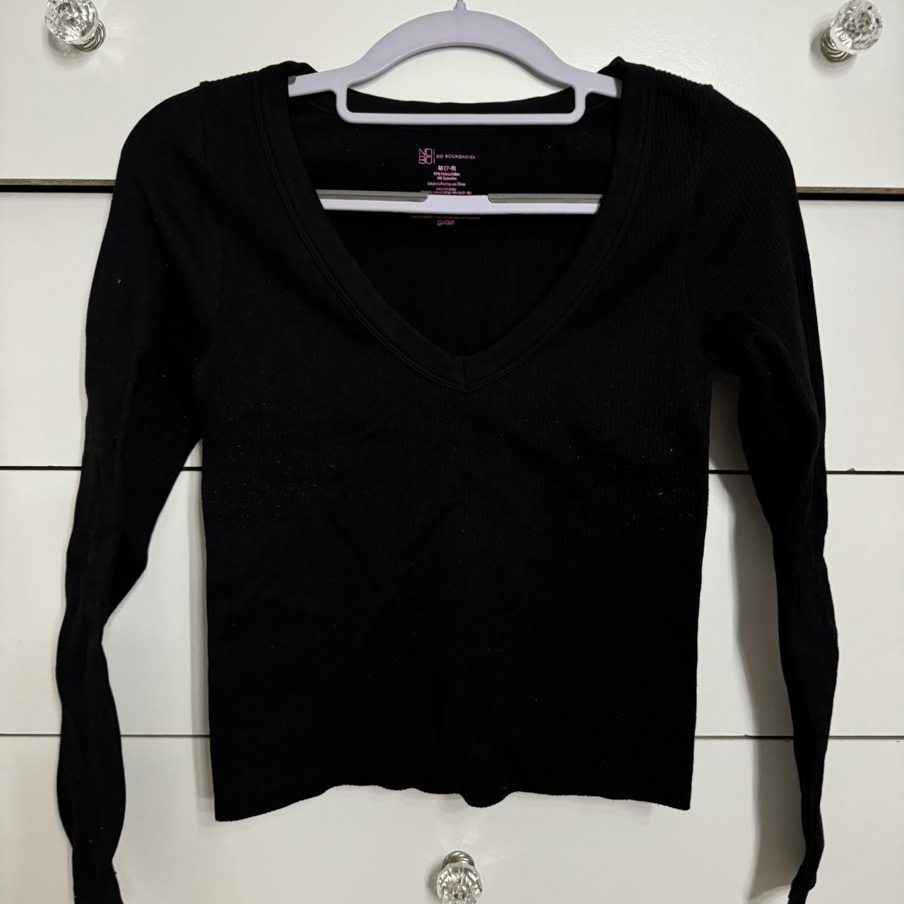 Super soft ribbed black long sleeve V neck top Depop