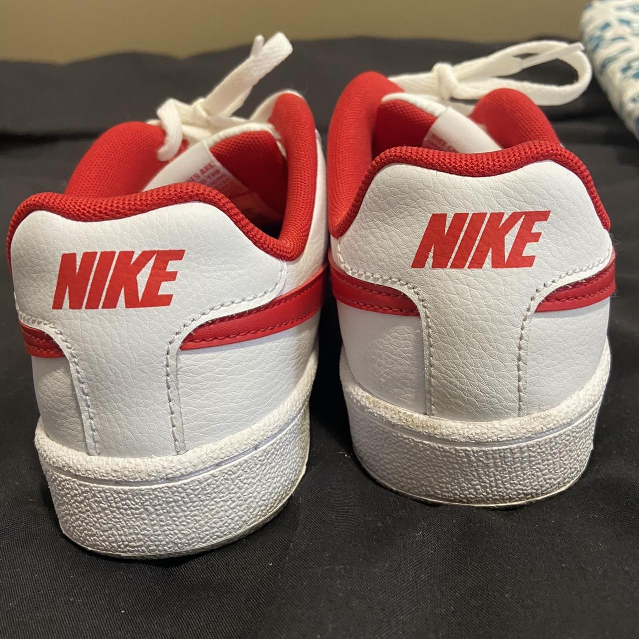 Red and white Nike tennis shoes. Only worn twice, in... - Depop