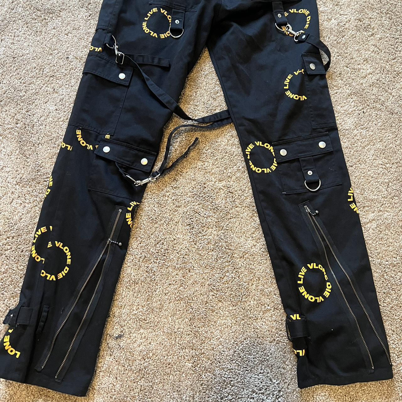 VLONE Bondage pants black/yellow Fits M/L - Depop