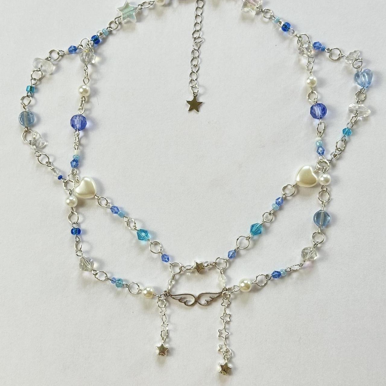 blue coquette aesthetic necklace made with clear - Depop