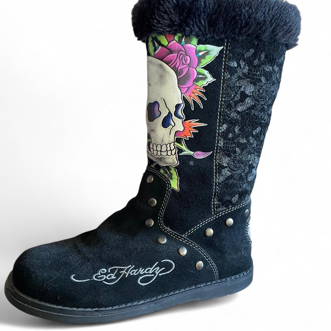 Ed Hardy スカルデザインブーツ Vintage Ed Hardy Black Suede Leather
