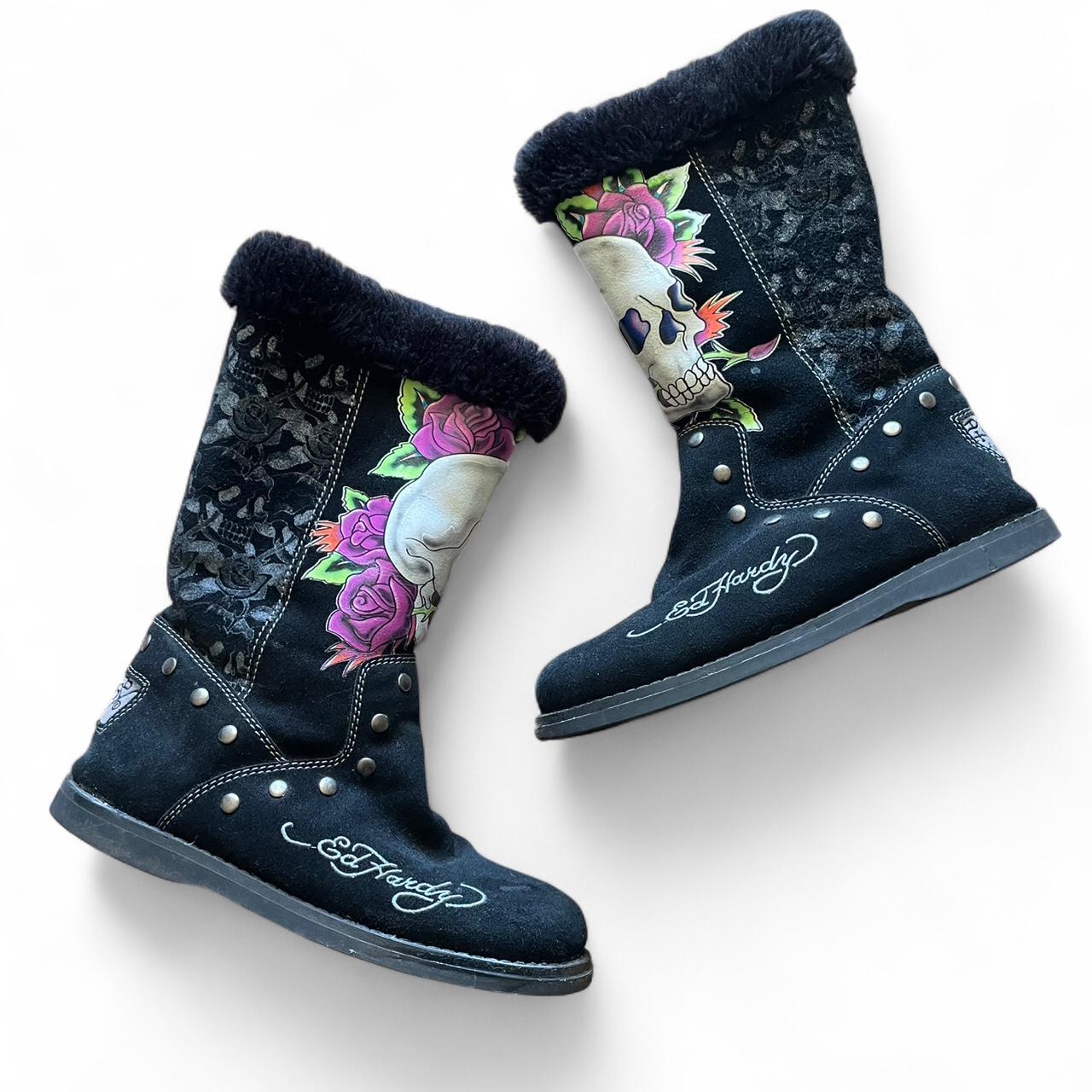 Vintage Ed hardy Fur Ugg Boots. Size 10 women's. | Depop