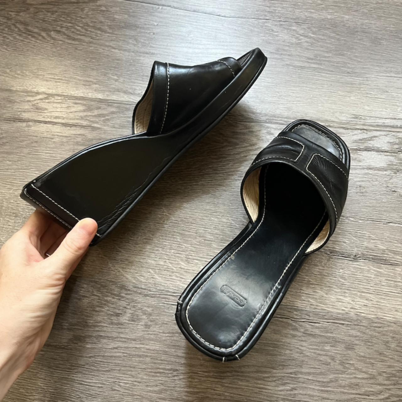 RARE Y2K BLACK CREAM COACH PLATFORM SLIP ON HEELS Depop