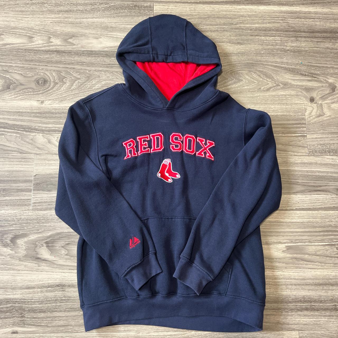 Majestic Athletic navy and red Red Sox hoodie. Size. Depop