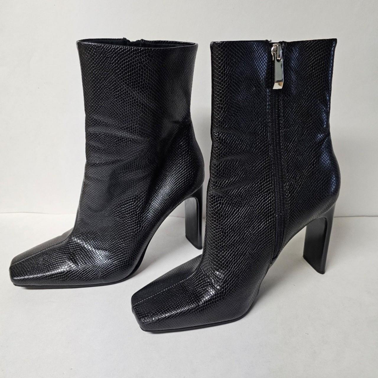 Zara Black Leather Zip-up Heel Boots Size Depop
