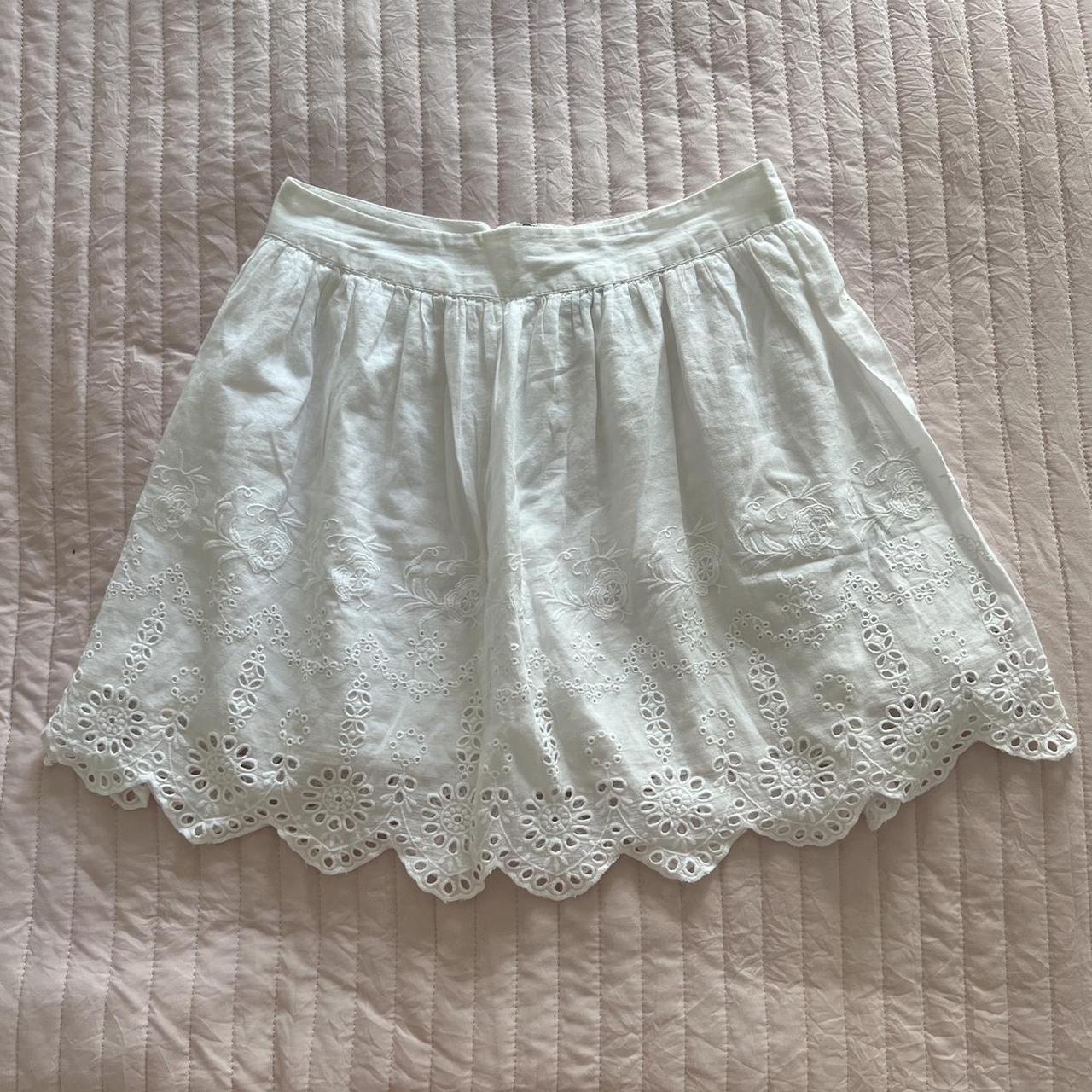 topshop broderie white linen mini skirt so cute... - Depop