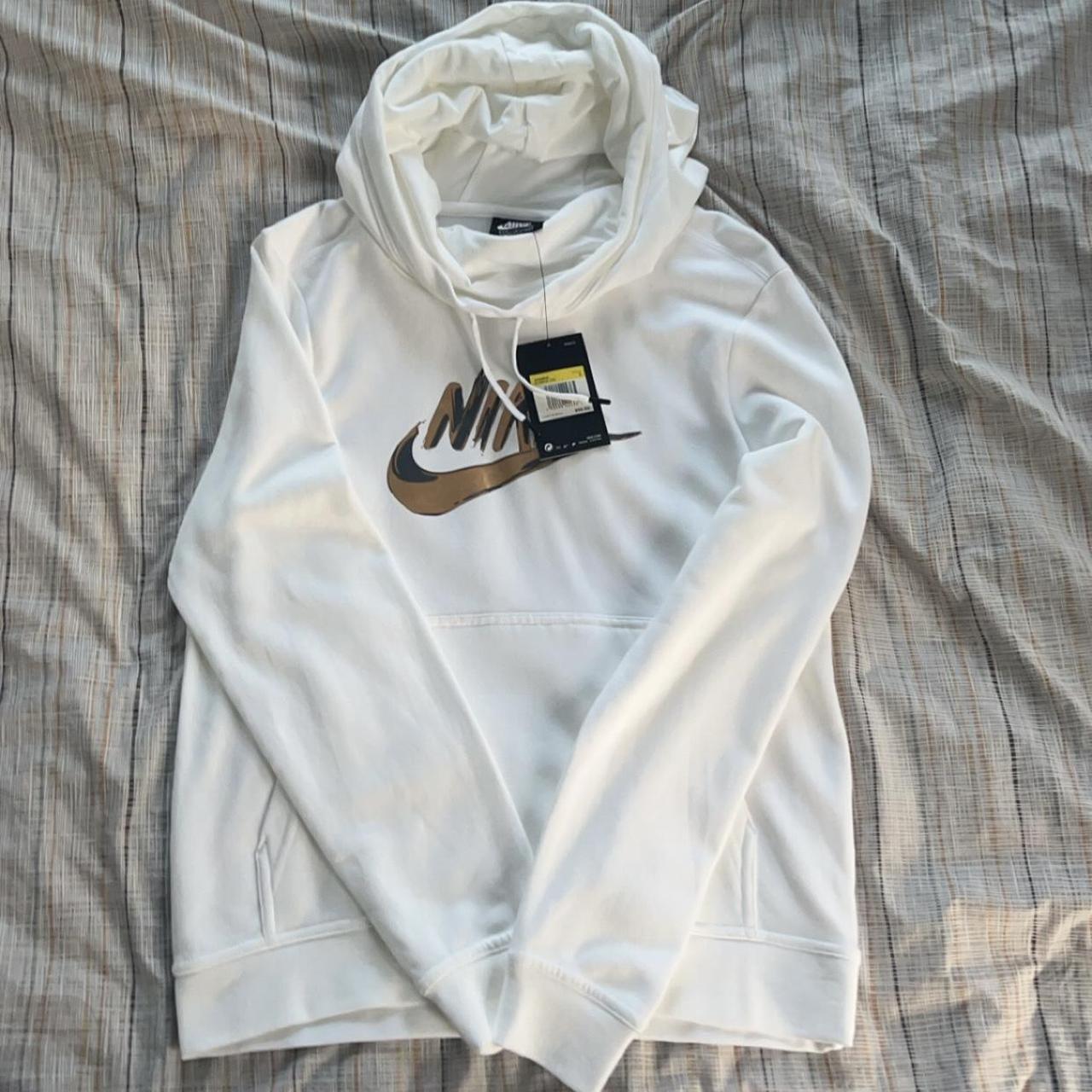 Nike small womens white hoodie with rose gold. Depop