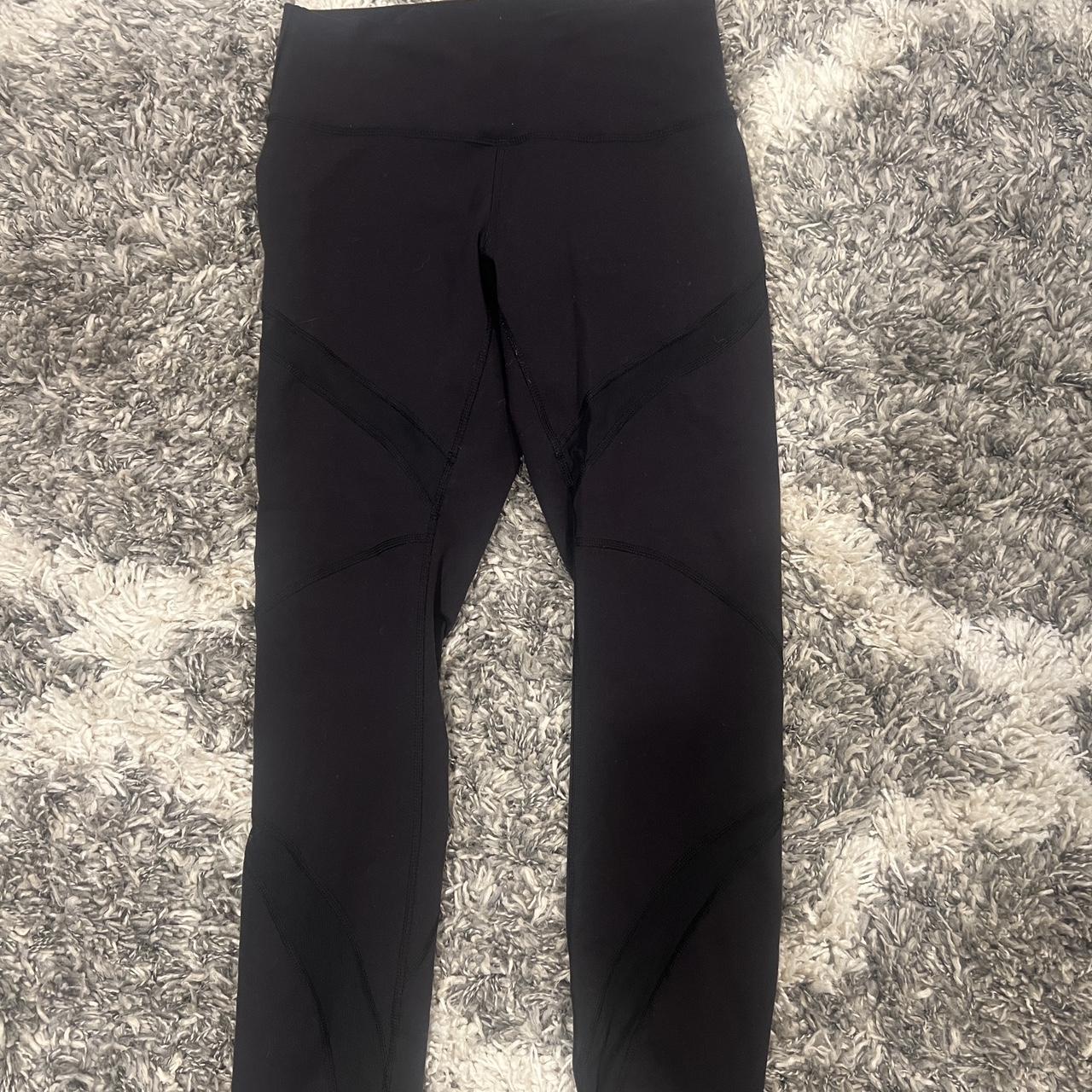 Black Lululemon pants with mesh design Old Depop