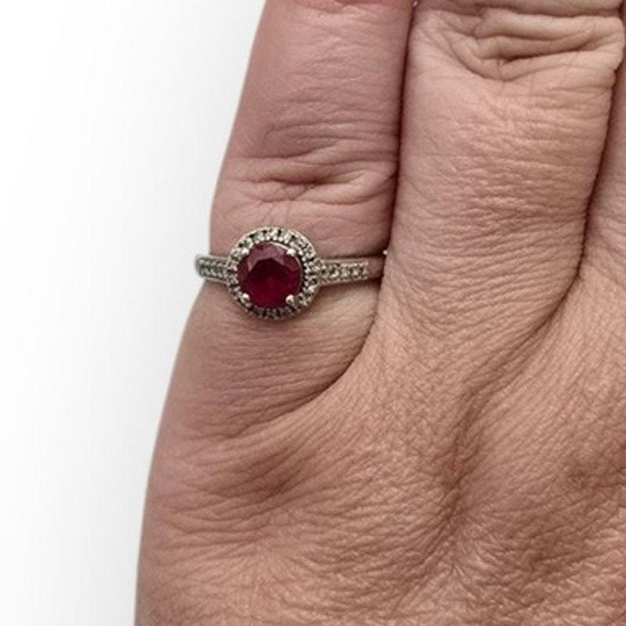 Preloved Women's Ring - Red/Silver – Ruby & Diamo… - image 7