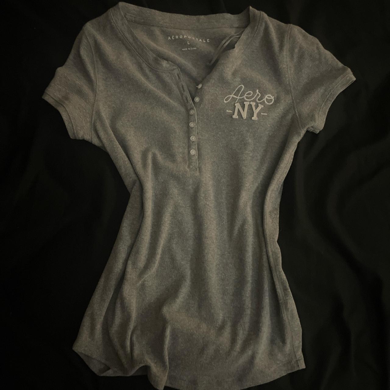 Aeropostale Women's Shirt Grey L – Grey Aeropostale Henley tee