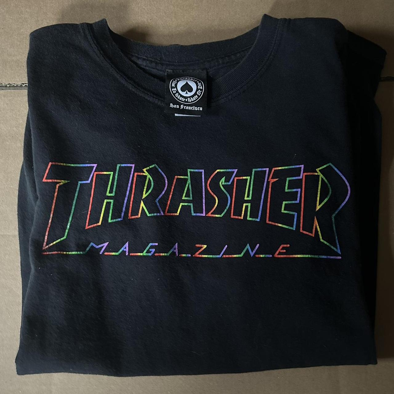 Thrasher Black and Rainbow t- shirt! cat not Depop