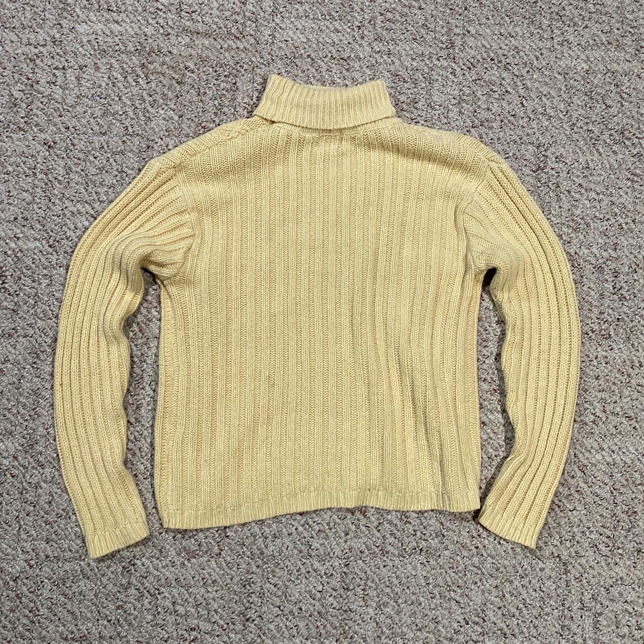 vintage yellow knit turtle neck light academia... - Depop