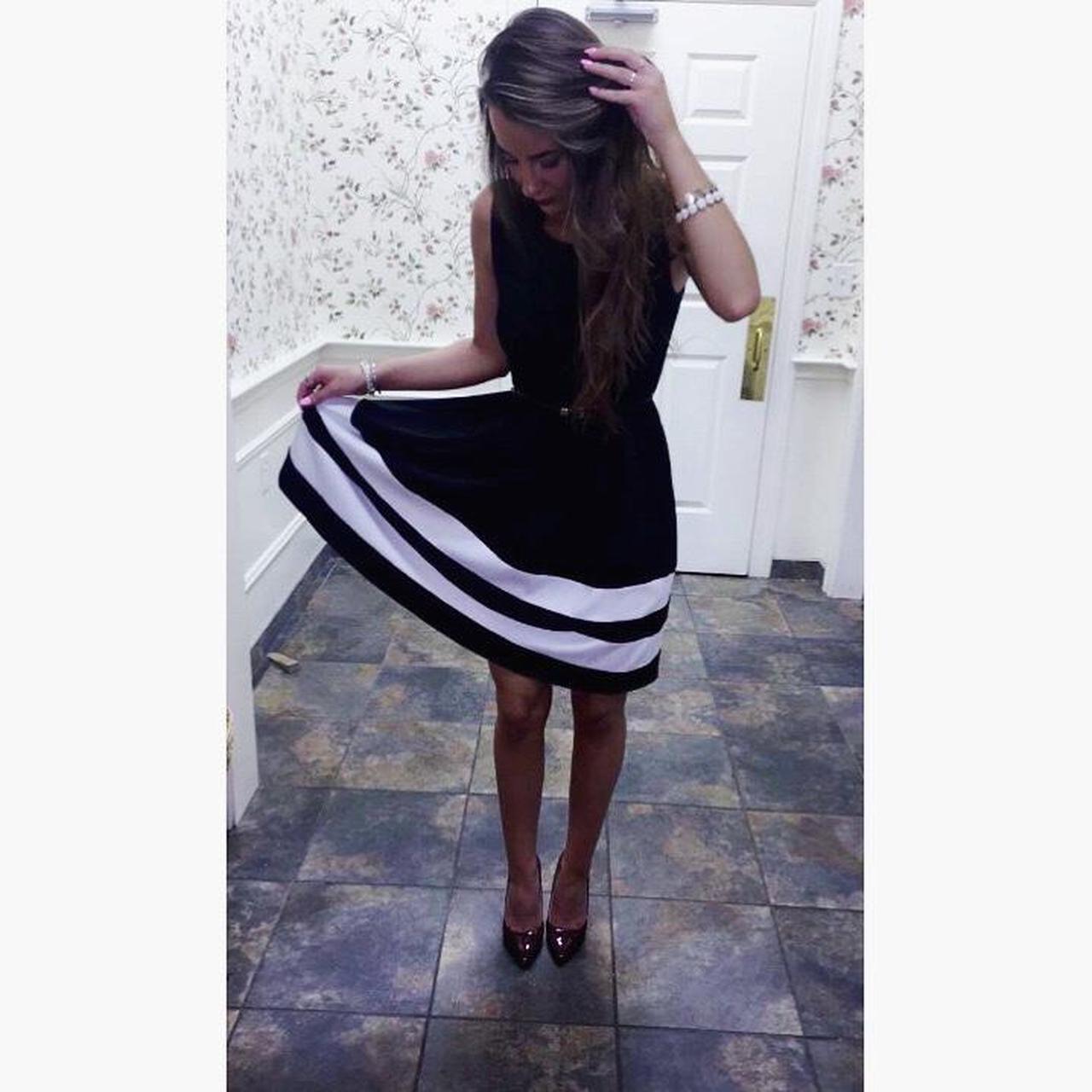 Calvin Klein. Black and white striped dress with. Depop