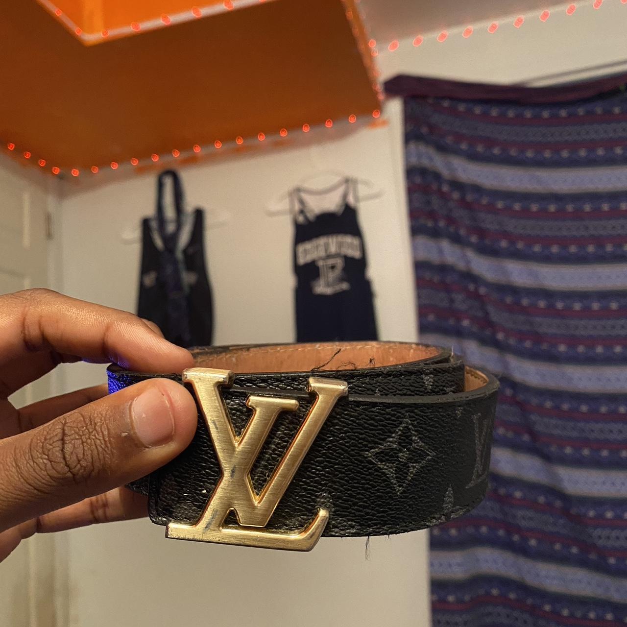 Black and gold lv belt best sale