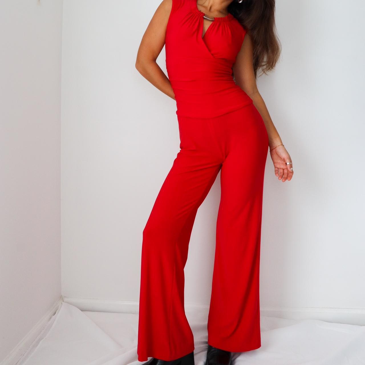 Cache red jumpsuit with fitted drop waist and... - Depop