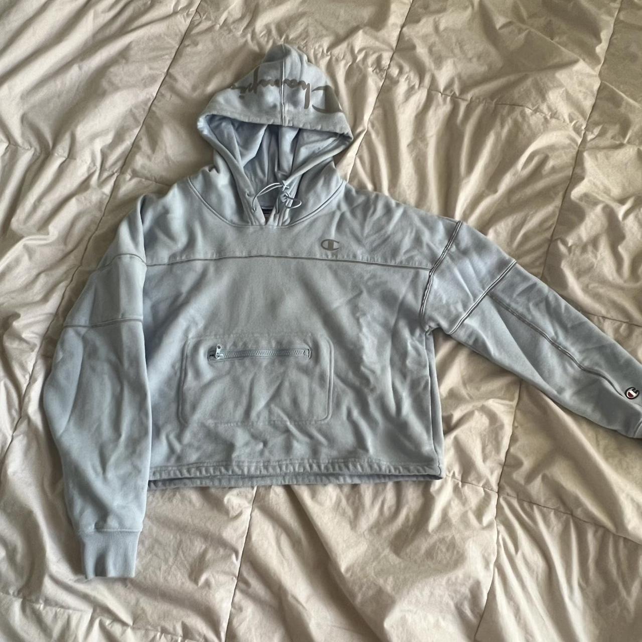 Baby blue Champion hoodie in perfect condition. Runs... - Depop