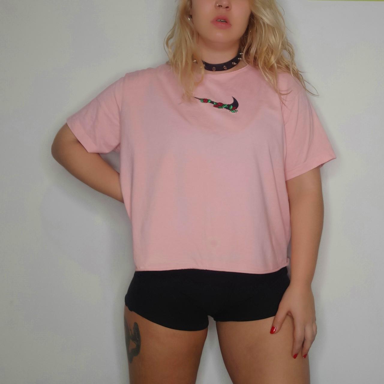 pink and white nike crop top