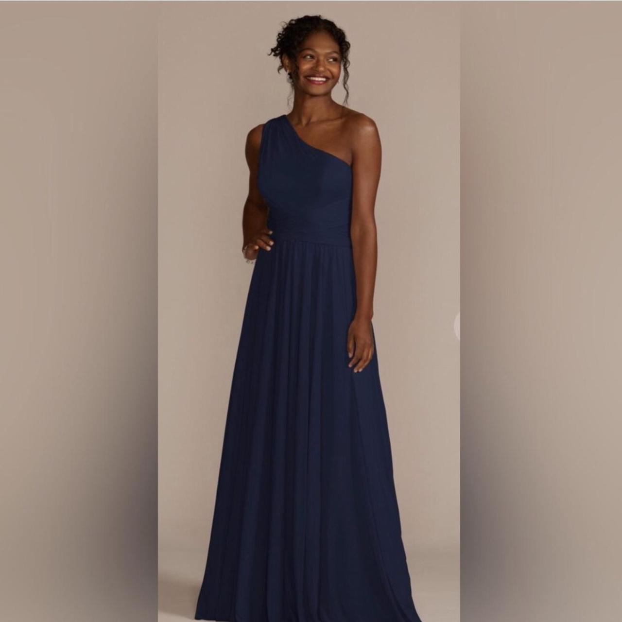 Navy blue one shoulder maxi dress with a zipper on. Depop