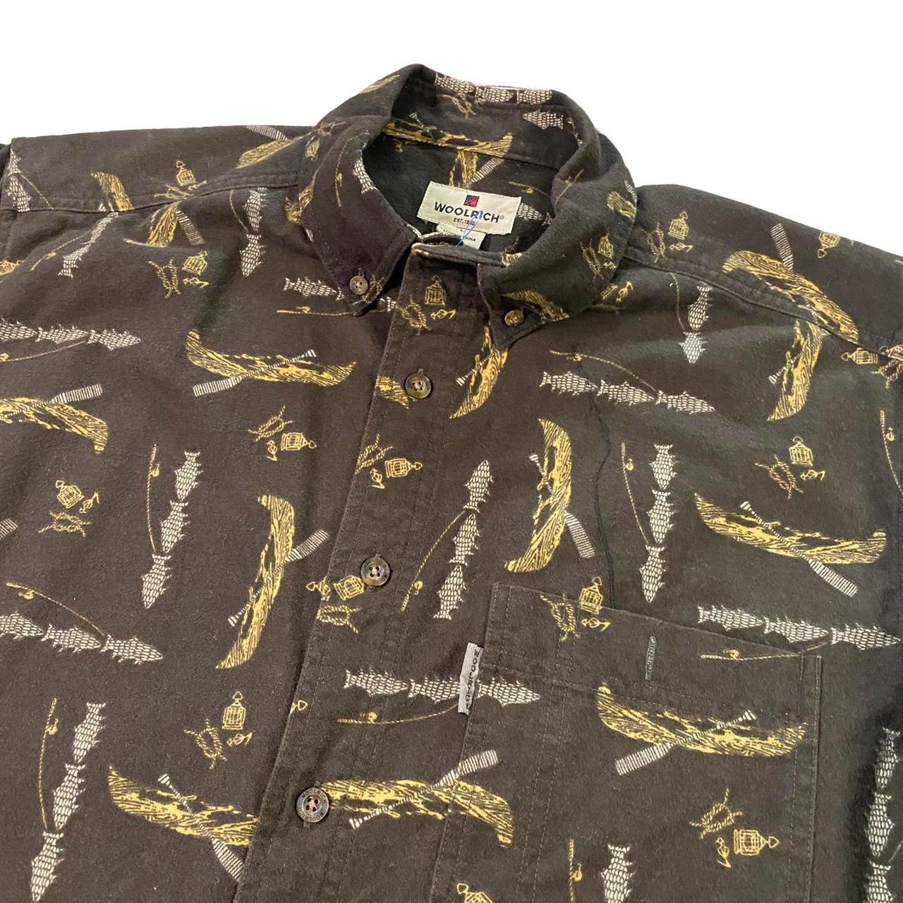 Vintage Woolrich Fishing Themed Print Flannel Shirt - Depop