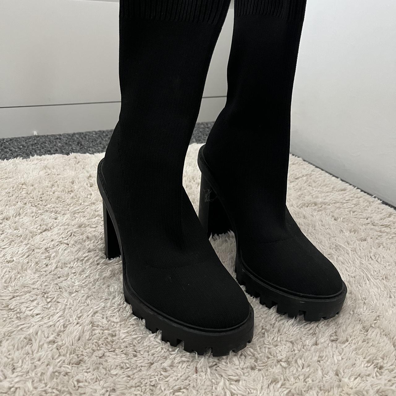 Sock Zara Boots With Track Sole Zara Women's Black Ribbed Sock