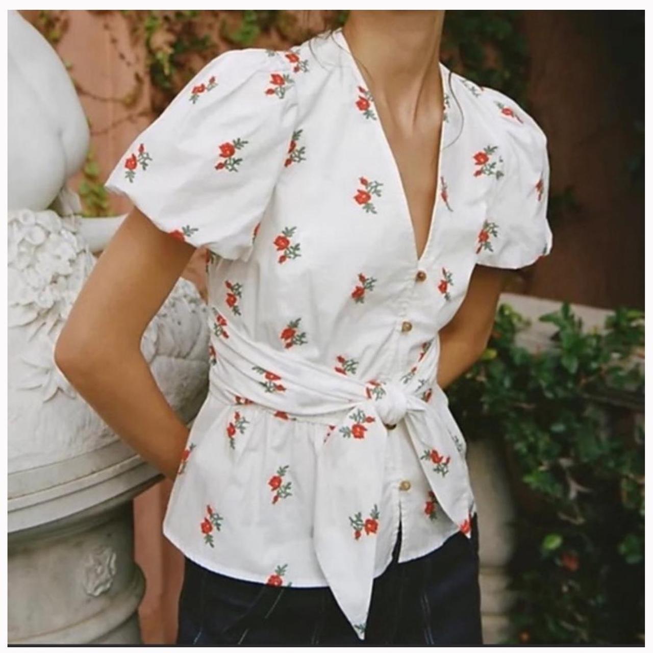 Anthropologie red 2024 floral top