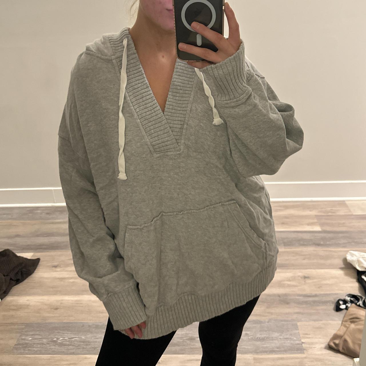 Grey hoodie with white strings hotsell