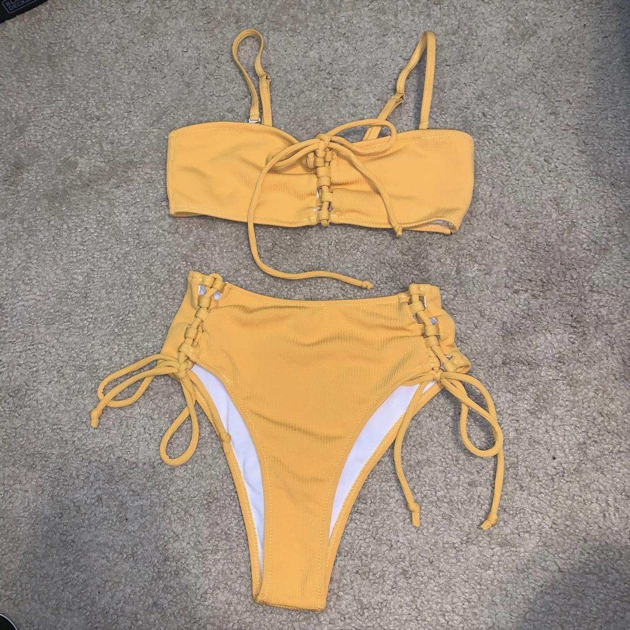 Lace Up High Waisted Bikini Set Never Worn Straps... - Depop