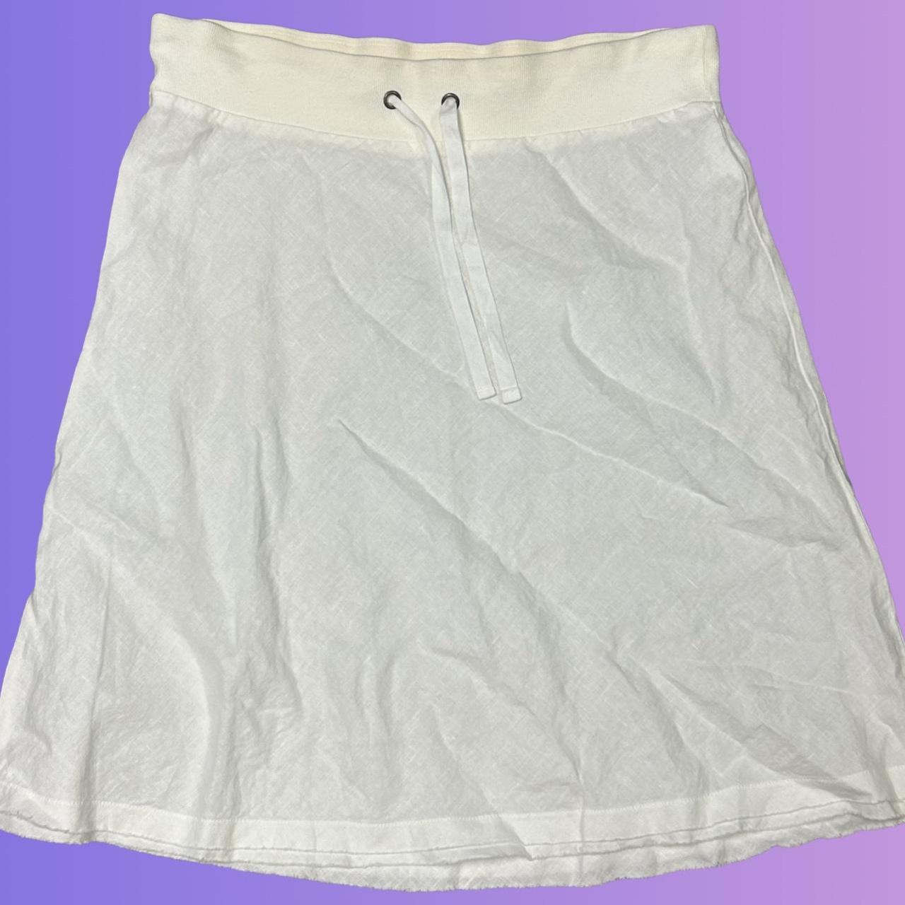 Cream and white Linen mini skirt with drawstring. Depop