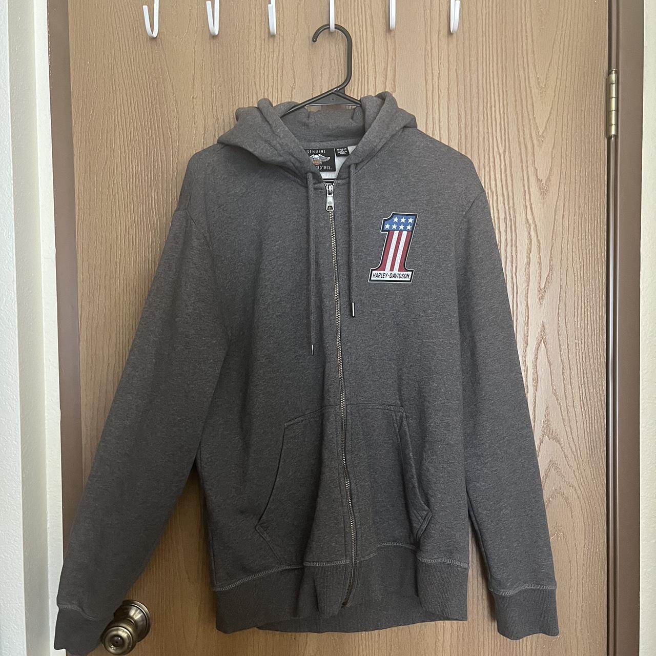 Harley Davidson #1 Race Zip Front Men's Gray Hoodie | Depop