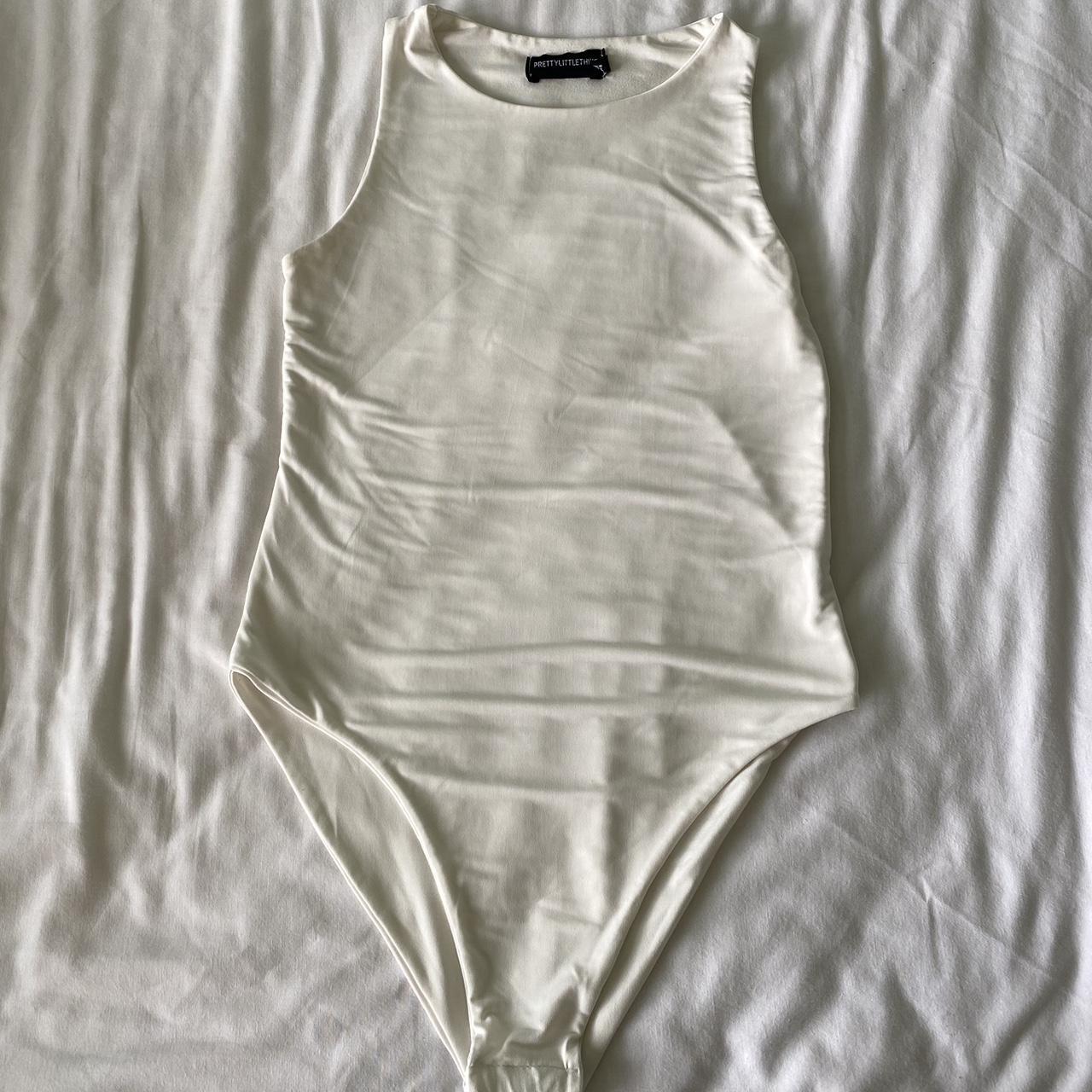 PrettyLittleThing White Slinky Racer Bodysuit, Size